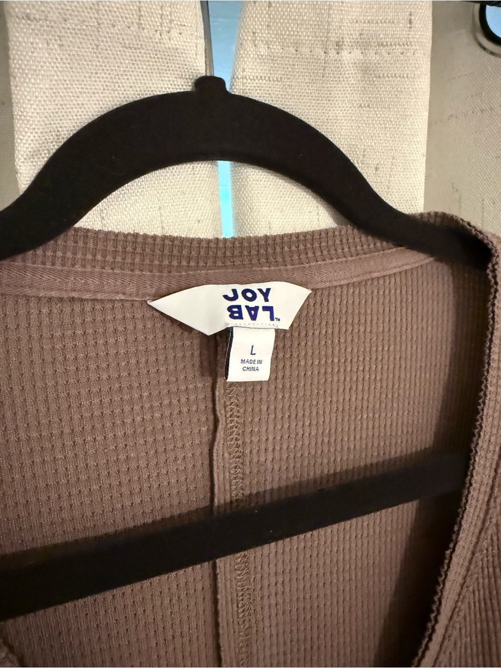 JoyLab Waffle Knit V-Neck Tie Front Top - Taupe - Picture 3 of 4